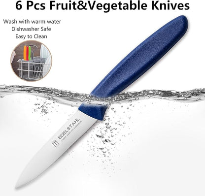 Paring Knife Set, Stainless Steel Paring Knives Set of 6,Sharp Vegetable&Fruit Knife,Small Kitchen Knife,Straight Edge Paring Knives,Ergonomic Handle Paring Knifes Set,Blue Peeling Knife