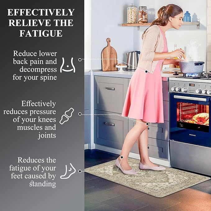 Cushioned Kitchen Rug Sets 3 Piece Anti Fatigue Mats for Floor Non Slip Waterproof Comfort Standing Mat Runner for Home Office, Sink, Laundry