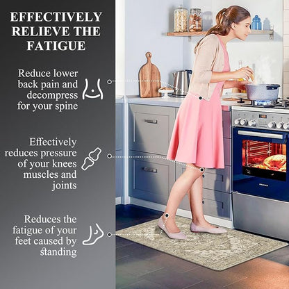 Cushioned Kitchen Rug Sets 3 Piece Anti Fatigue Mats for Floor Non Slip Waterproof Comfort Standing Mat Runner for Home Office, Sink, Laundry