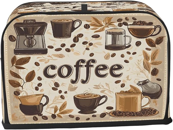 4 Slice Fun Coffee Brown Toaster Cover Waterproof Dust Fingerprint Bread Machine Cover Washable Kitchen Appliance Protector For Home Kitchen Bakeware Table Decor Women Gifts