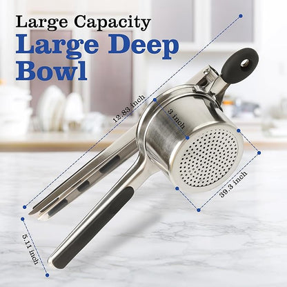 Mindful Design Large 15oz Potato Ricer, Heavy Duty Stainless Steel Potato Masher and Ricer Kitchen Tool, Press and Mash Kitchen Gadget For Perfect Mashed Potatoes Every time