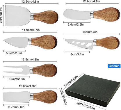 6 Pieces Cheese Knife, Cheese Knives Cheese Board Charcuterie Knife Set Cheese Tools Spreading Knife, Wooden Handle Stainless Steel Slicer Gift Set