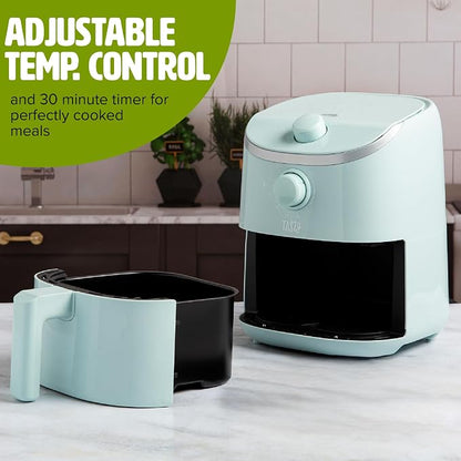 Tasty Personal Air Fryer, Healthier Meals in Minutes, Adjustable Temp Control up to 400°F, Easy-to-Use Design, Nonstick Basket and Tray Made without PFAS, PFOA, PFOS & PTFE, 900 Watts, 2-Quart, Aqua
