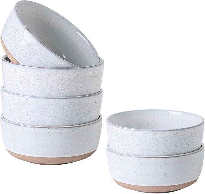 HASENSE Ceramic Cereal Bowls Set of 6, Bluish White Bowls Microwave Safe and Dishwasher Safe for Kitchen, 30 OZ Bowls for Soup, Salad and Oatmeal, 6 Inch Porcelain Dinner Bowls with Two-Tone Color