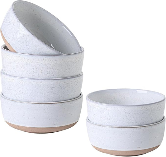 HASENSE Ceramic Cereal Bowls Set of 6, Bluish White Bowls Microwave Safe and Dishwasher Safe for Kitchen, 30 OZ Bowls for Soup, Salad and Oatmeal, 6 Inch Porcelain Dinner Bowls with Two-Tone Color
