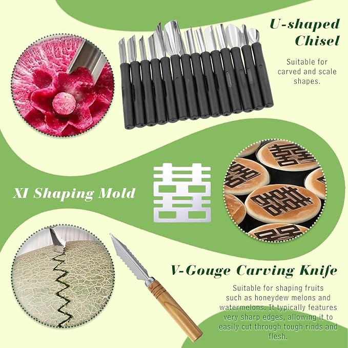 80-Piece Stainless Steel Fruit Carving Tools Set - Professional Watermelon Carving Knife Kit with Ergonomic Handles & Portable Wood Box, Durable Fruit Cutting Tools for Culinary Arts, Sculpting