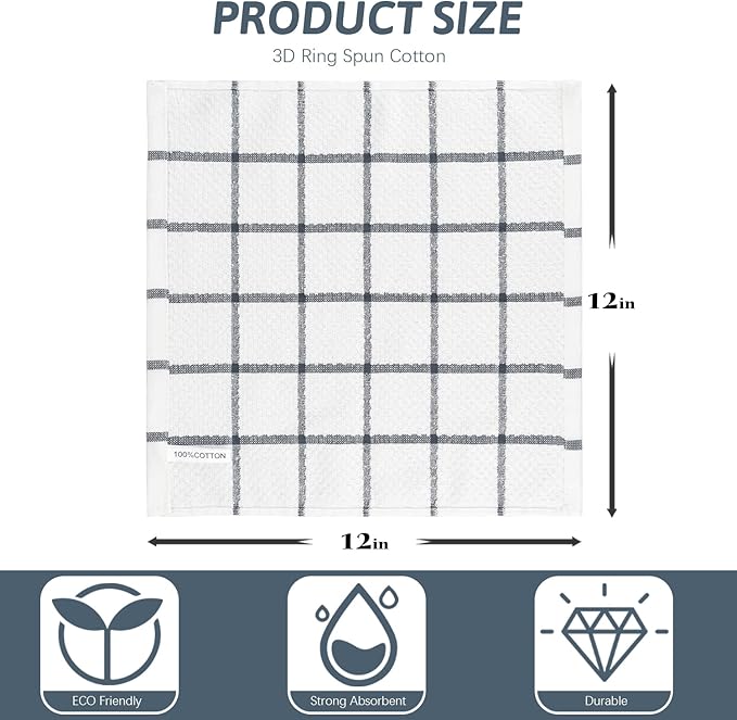 Nialnant 8 Pack Kitchen Towels,100% Cotton Dish Cloths for Washing Dishes,Soft Absorbent Dish Towels for Kitchen,Quick Drying Kitchen Rags,12x12 Inches,Grey