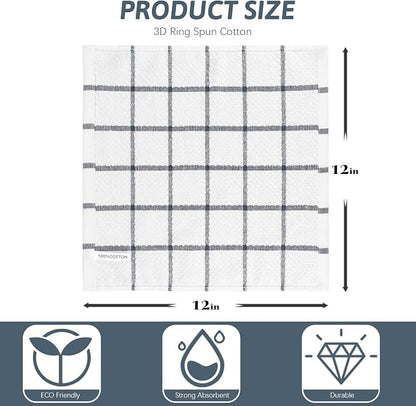 Nialnant Cotton Terry Dish Cloths,8 Pack Dish Rags for Washing Dishes,Super Soft and Absorbent Cleaning Rags - Grey Plaid