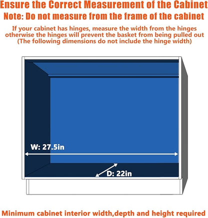 ROOMTEC Pull Out Cabinet Organizer, 27" W x 21.5" D, Heavy Duty Slide Out Kitchen Cabinet Organizers, Neutral