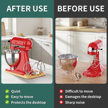 2-in-1 Mixer Sliding Mat with Attachment Storage for KitchenAid Stand Mixer, Bamboo Mixer Slider Pad for KitchenAid 4.5-5 Qt Tilt-Head Mixer, Easy Move & Protect Countertop, Hold 3 Mixer Attachments