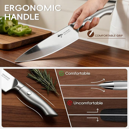 MAD SHARK Knife Sets, 11 Pieces Kitchen Knife Set with Block, High Carbon Stainless Steel Knives with Sharpener Rod, Non Slip Ergonomic Handle, Quality Drawer Organizer, Gift Box Packaging