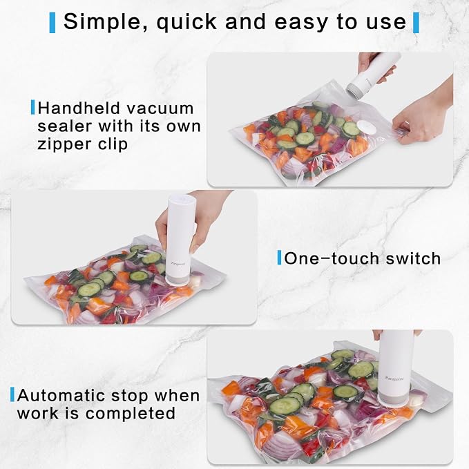 Handheld Vacuum Sealer for Food Powerful Vacuum Sealer Machine,Seal Meal Saver,Portable Food Sealer (Sealer + 30 Reusable Vacuum Bags)