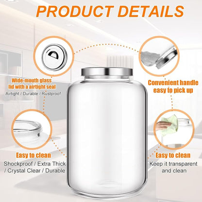 Hushee 6 Gallon Large Glass Jar with Metal Lid Wide Mouth Cookie Jars with Scoop Labels Marker Airtight Canning Canisters Heavy Duty Glass Food Storage Containers for Storing Flour Rice Sugar Nuts