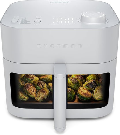 Chefman Crispinator Air Fryer 7-in-1 with 8 Qt Capacity, 450°F Max Temp & TurboFry Pro Technology for Fast, Even Results, Bake, Broil, Dehydrate, Viewing Window, Nonstick Ceramic-Coated Basket