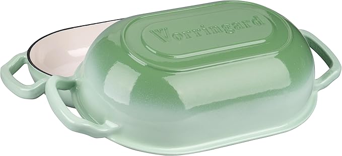 VORRINGARD Enameled Cast Iron Sourdough Bread Oven, Dutch Oven, Loaf Cast Iron Bread Pan for Homemade Bread Baking, Meatloaf Pan with Lid, 5QT, Green