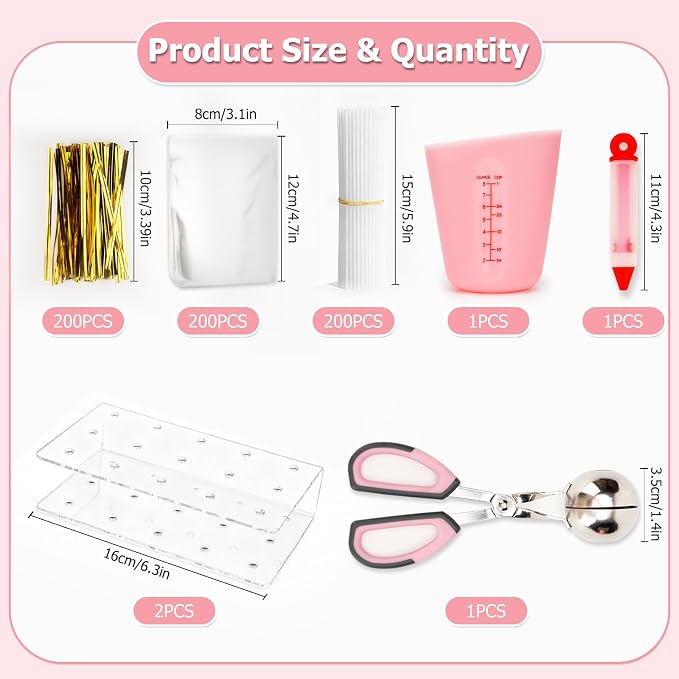 605-Piece Cake Pop Kit with Cake Pop Sticks and Wrappers, Treat Bags, Decorating Pen, Meat Baller & Display Stand - Complete Baking Set for Family Kitchen & Home Baking Enthusiasts Creating Candies