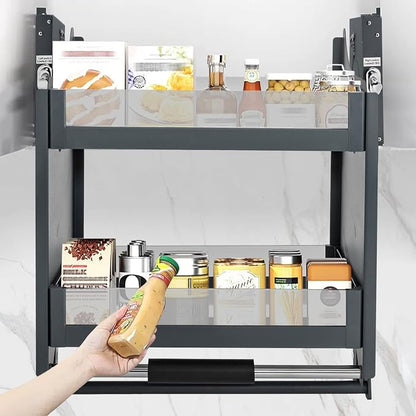 Pull Down Shelf for Kitchen Upper Cabinet,2-Tier Pull Down Cabinet Organizer,Pull-Down Shelf for 24 Inch Kitchen Upper Cabinets,26.4 Lbs Load Capacity (22.2 * 10.63 * 21.65inch)