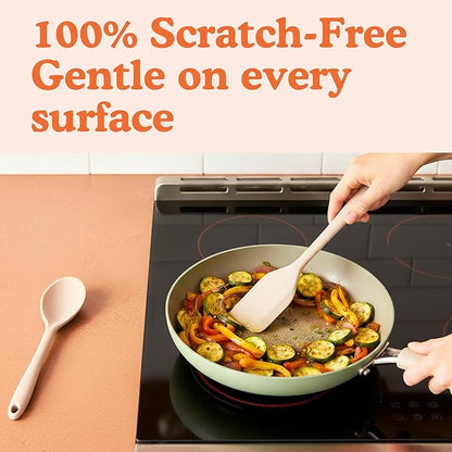 Non-Toxic Platinum Silicone Kitchen Utensil Set of 8 – Non-Scratch Cooking Spoons & Spatulas, 100% Plastic Free, Stainless Steel Core, Heat Resistant 500°F, Beige
