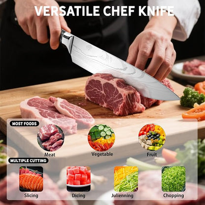 Chef Knife, 8 Inch Professional Chef's Knife with Ergonomic Resin Handle, Stainless Steel Sharp Kitchen Knives for Cooking, Perfect Gifts for Chefs Husband Men Him (Black)