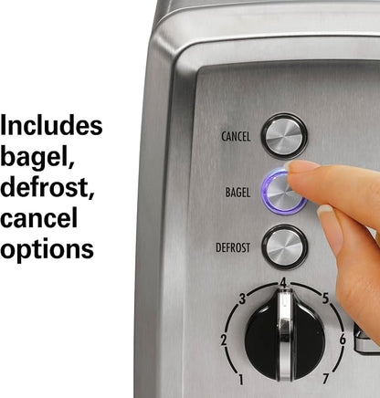 Hamilton Beach 2 Slice Toaster with Extra-Wide Slots, Bagel Setting, Toast Boost, Slide-Out Crumb Tray, Auto-Shutoff & Cancel Button, Defrost Function, Stainless Steel (22794)