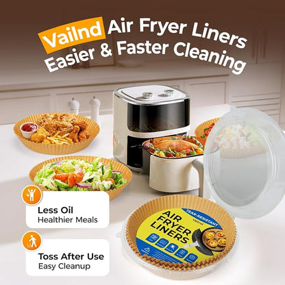 125Pcs 8 Inch Round Air Fryer Liners Disposable, Non-Stick Parchment Paper, Food Grade Baking Sheets for Air Fryer, Oven, Microwave & Roasting