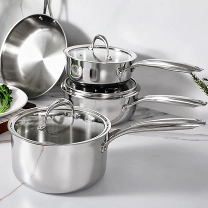 KEAWELL K3 Premium 3-Quart Tri-Ply Fully Clad Stainless Steel Saucepan with Lid, Induction & Oven Safe up to 600°F, Even Heating, Professional Cookware for All Stovetops (3-Qt)