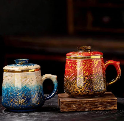 Lacquer Moment Handcrafted One-of-a-Kind Lacquer Cup 360ml (12.2oz) with Removable Infuser Artisan Chinese Lacquerware Luxury Gift for Her Him Mother’s Day Birthday Anniversary (Azure Tide)