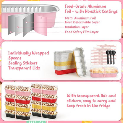 selizo 60 Pack 6.8oz Mini Loaf Baking Cake Pans with Lids, Rectangle Disposable Aluminum Foil Loaf Baking Pans, Small Baking Cake Tins Cup Cake Containers for Individual Cakes (Multi-colored)