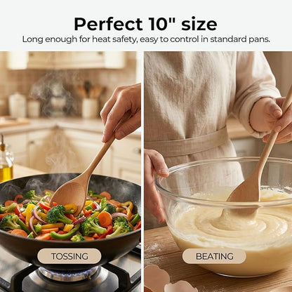 HANSGO 10 Inch Wooden Spoons for Cooking, 3PCS European Beech Wood Mixing Spoons, Heat Resistant, Non-Scratch for Nonstick Pans & Soup Pots, Ideal for Home Kitchen Stirring, Serving & Baking