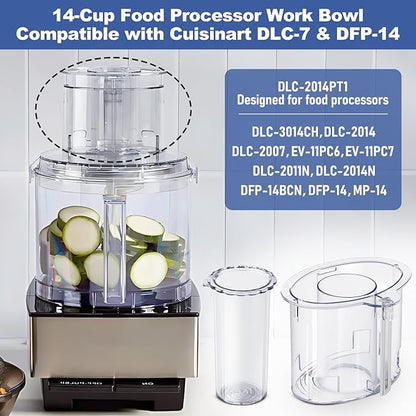 14-cup Large Pusher DLC-2014PT1 and Small Pusher DLC-2014SPT1-1, Compatible 4 Locking Tabs DLC-005AGTXT1 Bowl and DFP-14NWBCT1X Cover, Food Processor Parts Replacement Fits DFP-14 DLC-2014