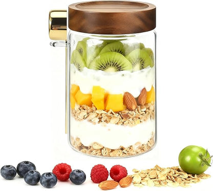 Glass Jars with Airtight Lid Scoop 30oz, Glass Coffee Ground Jar Container Round Clear Glass Storage Canister for Bean Spice Pantry Sugar Tea Seasoning Cookies Candy Chocolate (900ml(30oz)-1 Pack-B)
