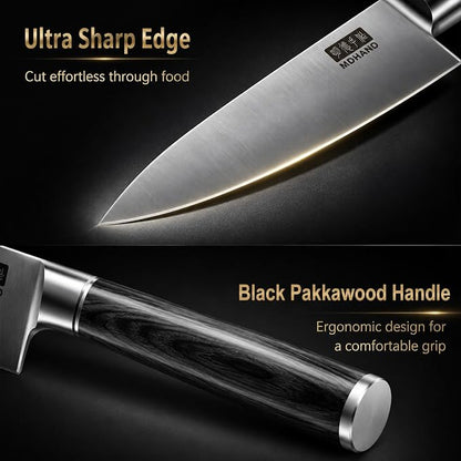 MDHAND Kitchen Knife Set, 7 Pieces Ultra Sharp Japanese Knife Set, High Carbon Stainless Steel Professional Chef Knives Set with Black Pakkawood Handle for Home Cooking, Dishwasher Safe