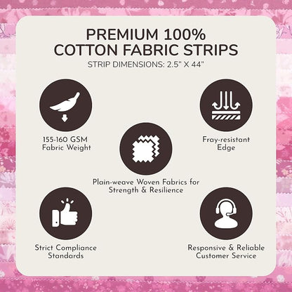 Tinyspool & Co.'s Twirlie Roll 40 Precut Quilting Fabric Strips for Quilting Supplies, Crafting, Sewing, Soft Cotton Strip for Blanket, Rug, Upholstery, Home Decor, and Purse Making, Potter’s Pink