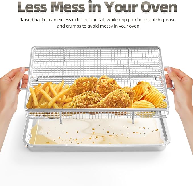 Air Fry Basket for Oven, 25% Thicker, OPENICE 3 Set Oven Air Fryer Basket and Tray with Magnetic Cheat Sheet, Crisper Tray and Pan for Oven with Air Fry Option