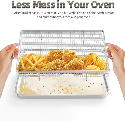Air Fry Basket for Oven, 25% Thicker, OPENICE 3 Set Oven Air Fryer Basket and Tray with Magnetic Cheat Sheet, Crisper Tray and Pan for Oven with Air Fry Option