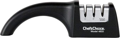 Chef'sChoice Professional Manual Knife Sharpeners AngleSelect for 15- and 20-Degree Straight-Edge and Serrated Knives with Diamond Abrasives Precise Angle Control & Compact Footprint, 2-Stage, Black