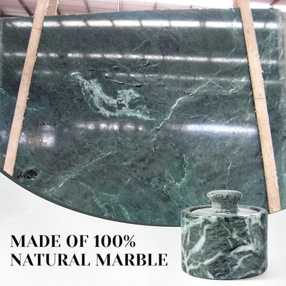 Koville Green Marble Salt Cellar with Lid 3.5", Stone Pepper Container & Spice Jars for Kitchen, Marble Salt and Pepper Holder, Stone Storage Box for Kitchen Counter, Spice Jar (Verde Alpi Green)