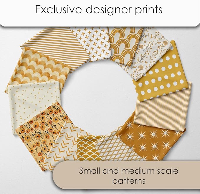 Cotton Satin Patchwork Fabric Panel – 35 Designs, 20×20 cm Squares, Single Piece 150×110 cm, Yellow Patchwork Quilt Fabric (Golden Harvest Patchwork Set, 35pcs 8x8 inch)