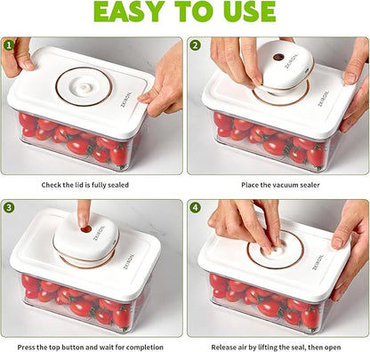 ZKIRON One-Touch Electric Vacuum Seal Food Storage Containers Set of 3 - Automatic Sealer Machine with Airtight Meal Prep Containers - BPA-Free & Stackable for Vegetables, Meat, Fruits (White)