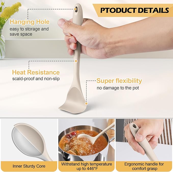 Homikit 15-Piece Kitchen Cooking Utensils Set with Holder, Heat Resistant Food Grade Silicone Kitchen Utensils include Slotted Spatula Ladle Turner for Nonstick Cookware, Dishwasher Safe- Khaki