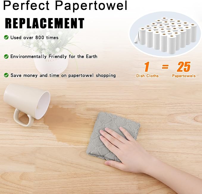 Homaxy 16 Pack Kitchen Cloths Dish Towels (10" x 10", Grey), Super Soft and Absorbent Coral Velvet Dishcloths, Fast Drying No Lint Microfiber Cleaning Cloth