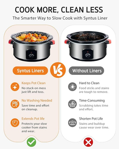 Syntus 30 Count Slow Cooker Liners, 20 Pcs 13" x 21" and 10 Pcs 10.5" x 17.5" Fits 1-8 Quart Pots BPA-free Disposable Cooking Bags Suitable for Oval & Round & Retangular Slow Cookers