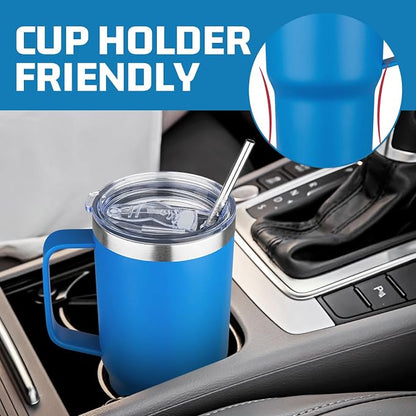 20 oz Tumbler with Handle Stainless Steel Insulated Coffee Tumbler with Lid and Straw Double Wall Vacuum Insulated Coffee Mug Leak Proof Travel Mug Tumbler for Hot and Cold Drink (Sea Blue,8pack)