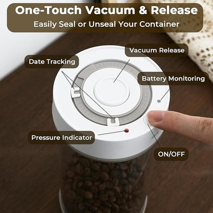 Automatic Vacuum Coffee Canister, 1.35L Airtight Coffee Canister for 18oz Coffee Beans, One-Button Operation & Date Tracker, Coffee & Food Storage Container, Coffee Bar Accessories, Gifts