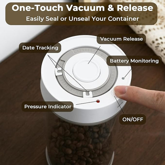 Automatic Vacuum Coffee Canister, 1.35L Airtight Coffee Canister for 18oz Coffee Beans, One-Button Operation & Date Tracker, Coffee & Food Storage Container, Coffee Bar Accessories, Gifts