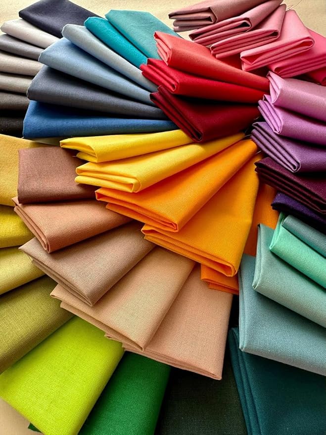 Solid Color Cotton Fabric Bundle – 50 Pre-Cut Squares (20×20 cm / 8×8 inch), 100% Cotton, 120 GSM, Made in Türkiye