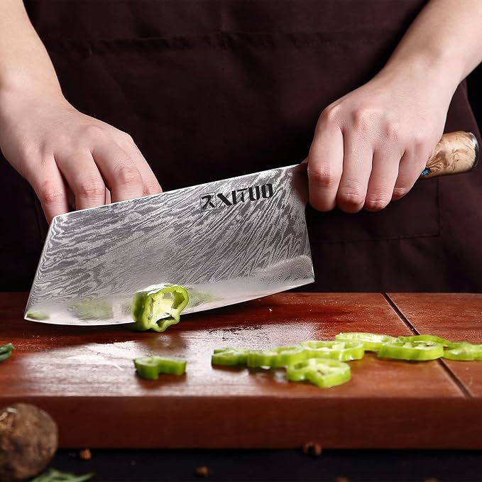 XITUO 7-Inch Vegetable Cleaver Knife – Japanese Style VG10 Damascus Steel Core Forged Blade, Professional Kitchen Knife with Sheath & Case