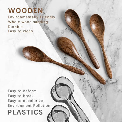 4 PCS Small Wooden Spoons, 5.8 Inch Honey Spoons for Tea, Padauk Wooden Honey Teaspoon for Coffee, Little Tiny Wood Spoons, Bamboo Table Spoon for stirring, Wooden Spoons for Utensils Set