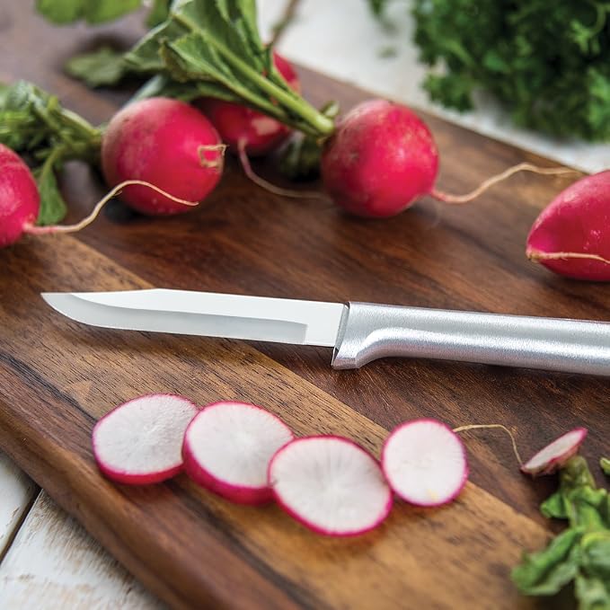 Rada Cutlery Peel, Pare & Slice Gift Set (S18) with Quick Edge Sharpener (R119), 3-piece Knife Set and Knife Sharpener, Stainless Steel Blades, Silver Handle