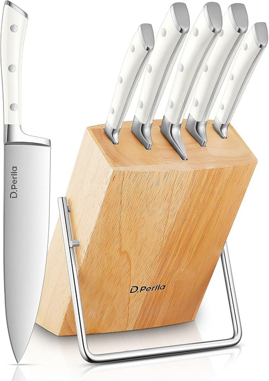 D.Perlla Knife Set with Wooden Block 6 Pieces Kitchen Knife Set, Knife Block Set with High Carbon German Stainless Steel, Sharp Knife Set with Wood Block
